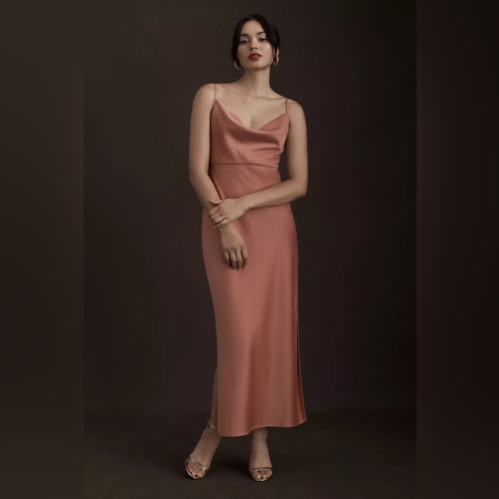BHLDN Cali Satin Cowl-Neck Midi Slip Dress - Sedona Color